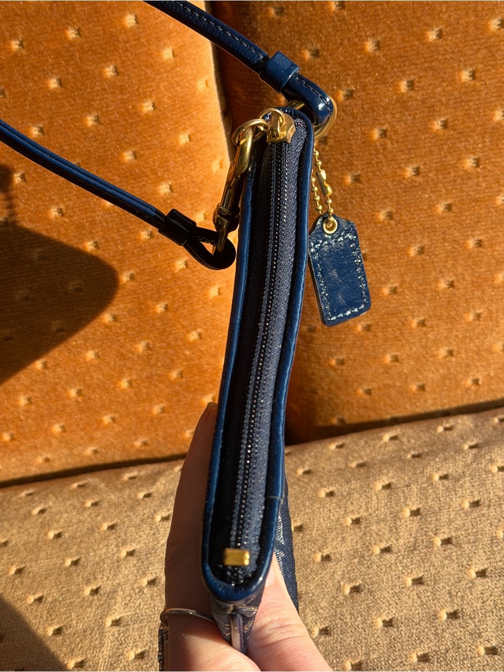 Coach Poppy Navy Blue Wristlet with Gold Creed - Picture 5 of 7